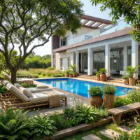 Biophilic style: the same backyard, nature-inspired with organic shapes