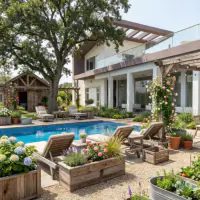Farmhouse style: the same backyard, country charm with barn door style