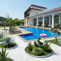 Futuristic style: the same backyard, sleek forms with polished surfaces
