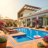 Mediterranean style: the same backyard, sun-drenched with terracotta warmth