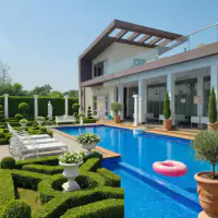 Neoclassic style: the same backyard, greek elegance with symmetric layouts