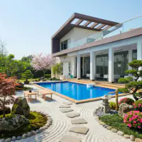 Zen style: the same backyard, peaceful harmony and serenity